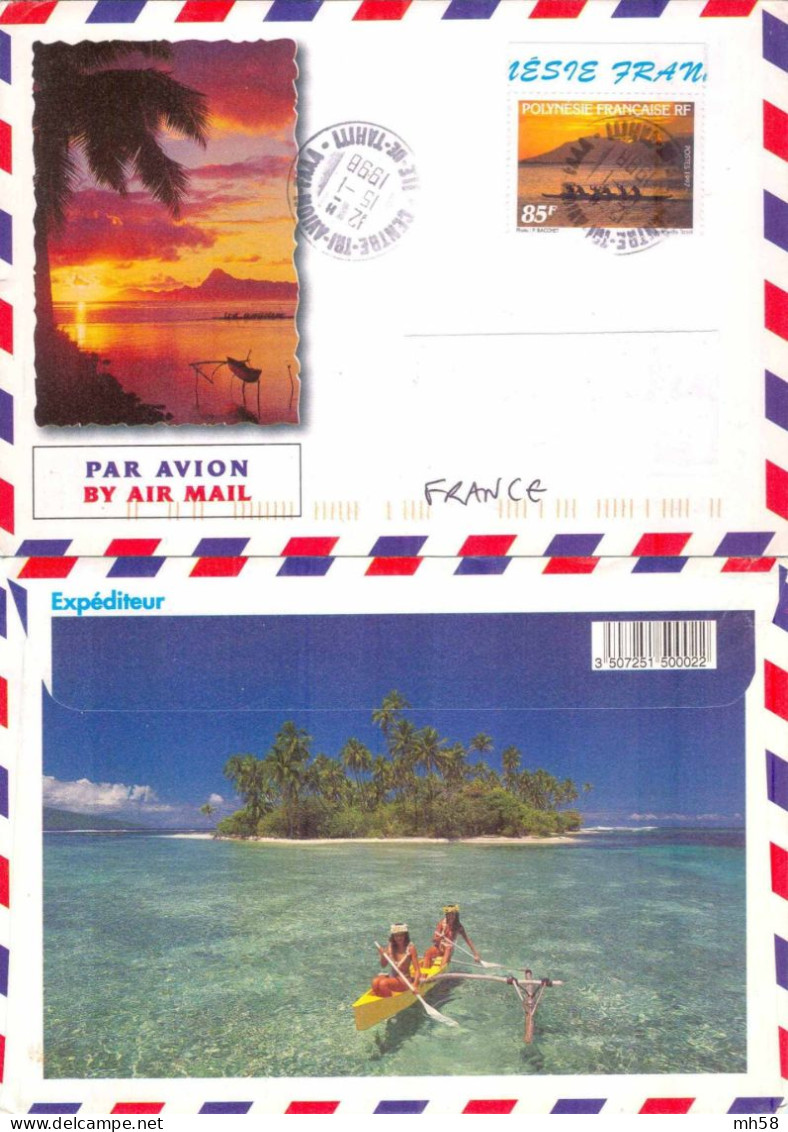 POLYNESIE - N° 537 Du RARE Carnet Tourisme 1997 Sur Enveloppe Illustrée Vers La France - 85 F Hommes En Pirogue - Lettres & Documents