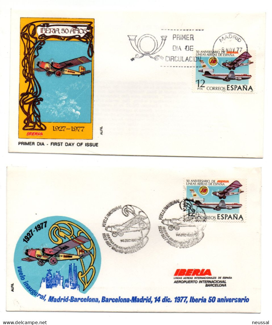 2 Cartas Con Matasellos Commemorativo Vuelo Inagural De 1977 - Lettres & Documents