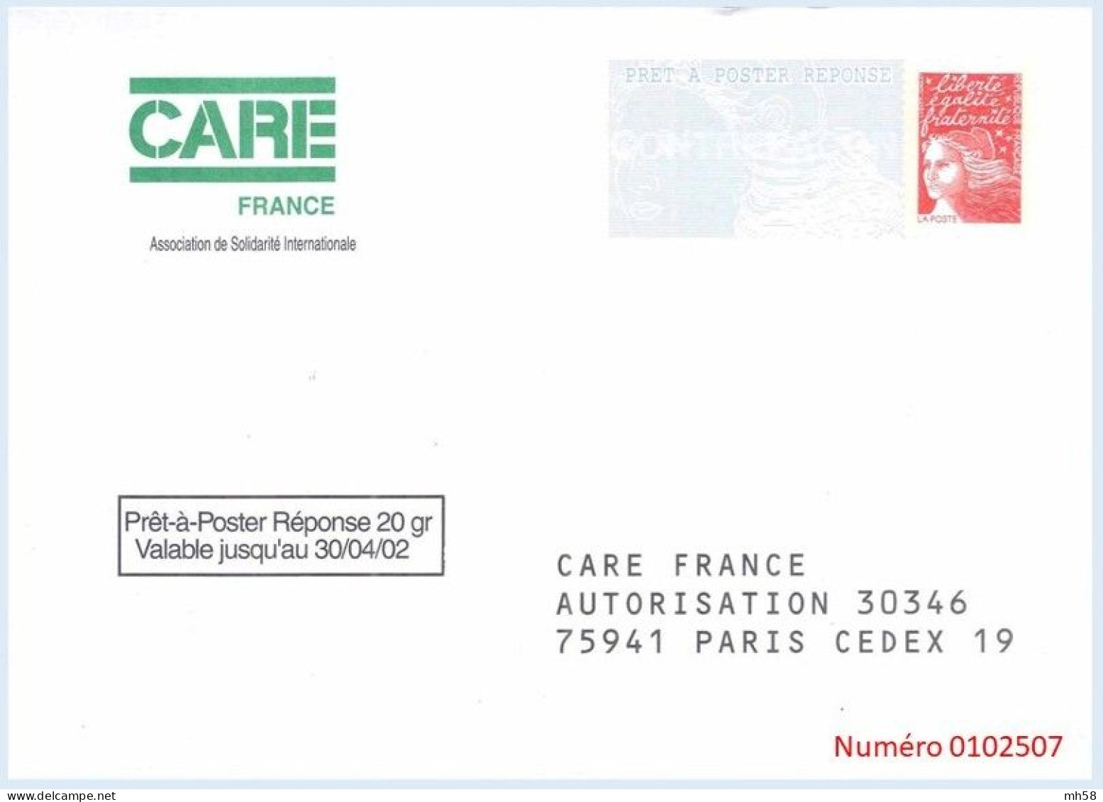 Entier FRANCE - PAP Enveloppe Réponse Care Numéro 0102507 Neuf **  - TVP Luquet La Poste Rouge - Prêts-à-poster:Answer/Luquet