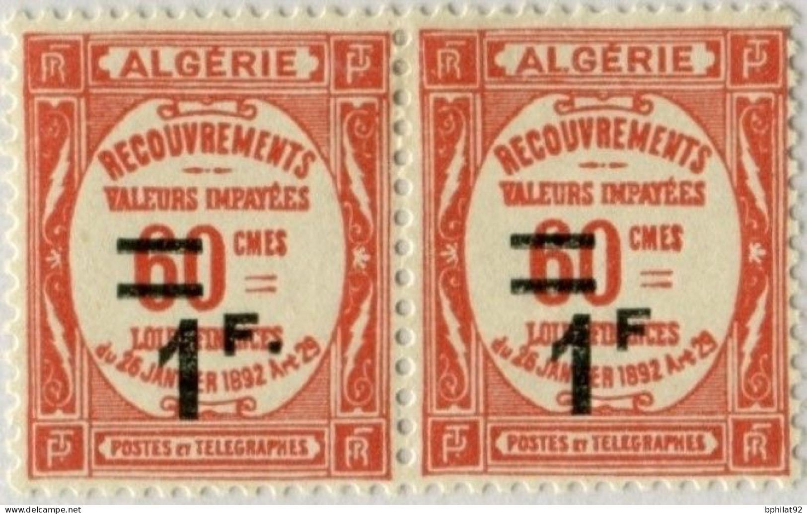 !!! ALGERIE : PAIRE DE TAXES N°23/23a VARIETE SANS POINT APRES F TENANT A NORMAL. PAIRE NEUVE CHARNIERE PROPRE - Portomarken