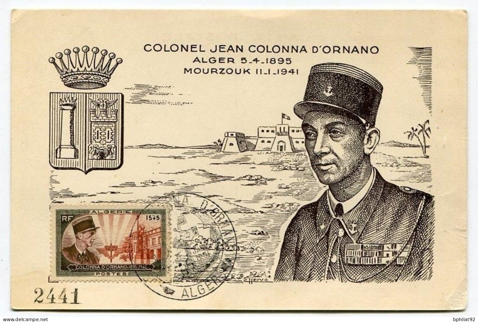 !!! ALGERIE CARTE MAXIMUM D'ORNANO CACHET 1ER JOUR - Cartes-maximum