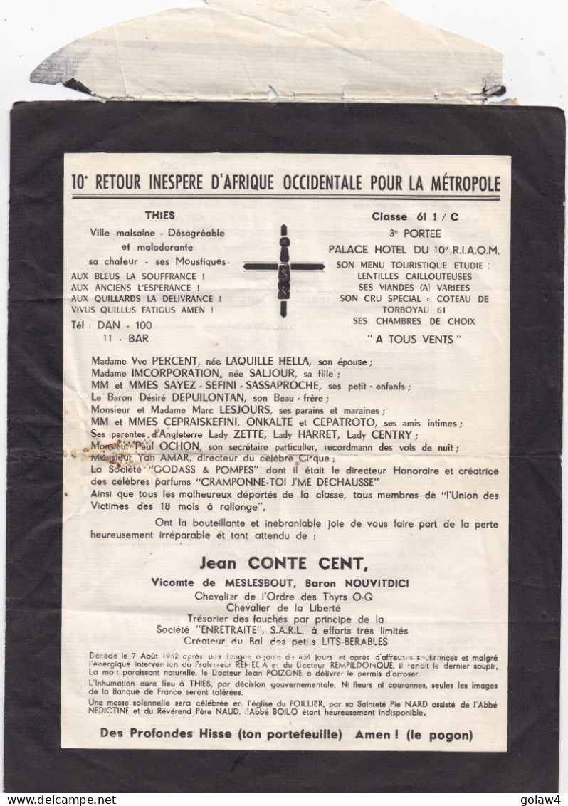 36648# LETTRE PÈRE CENT FRANCHISE MILITAIRE 10° REGIMENT INTERARMEES OUTRE MER THIES SENEGAL 1962 AUDUN LE TICHE MOSELLE - Cartas & Documentos