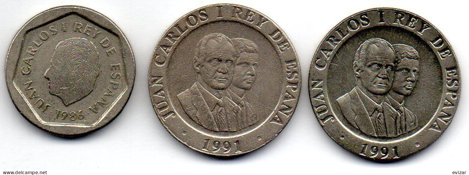 SPAIN, Set Of Three Coins 200 Pesetas, Copper-Nickel, Year 1986, 1991, KM # 829, 884 - 200 Pesetas