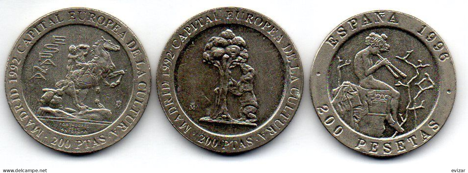 SPAIN, Set Of Three Coins 200 Pesetas, Copper-Nickel, Year 1992, 1996, KM # 909, 910, 965 - 200 Pesetas