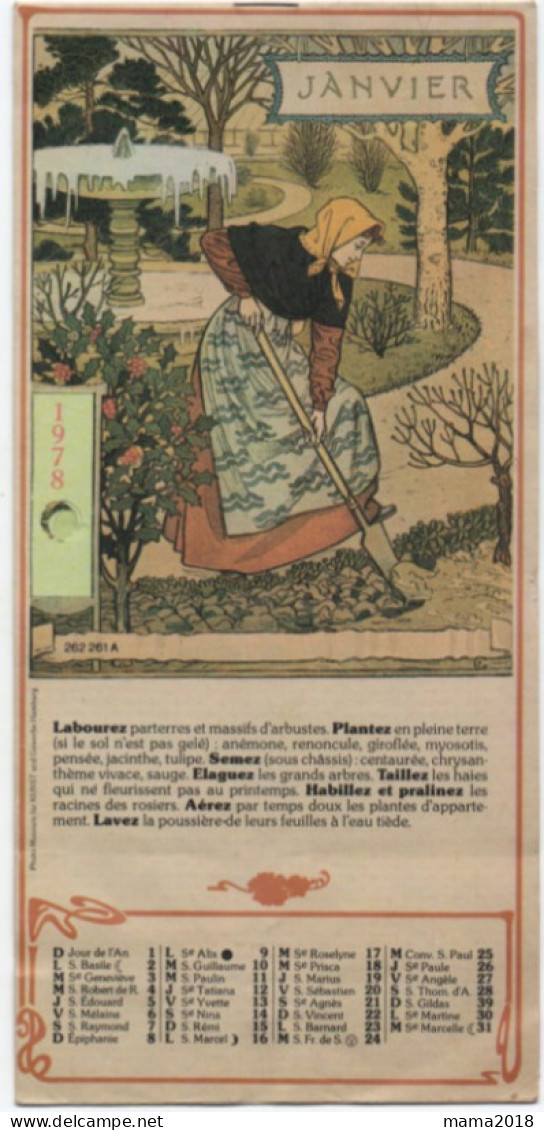 Calendrier  Du Jardinge  1978  Mois  Recto_verso 10 Cm  X 21.5 Cm - Petit Format : 1971-80