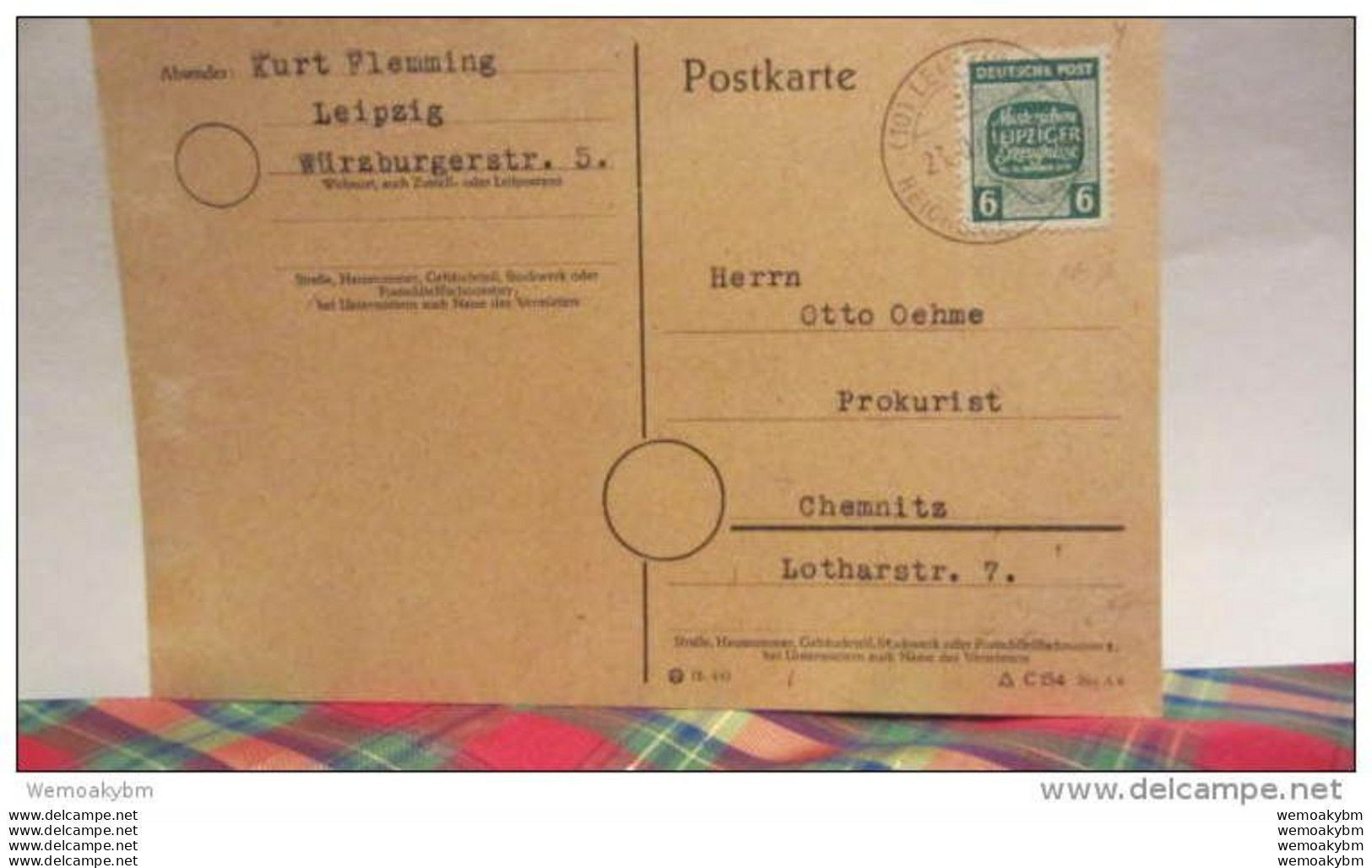 OPD: Fern-Kte 6 Pf  Musterschau OPD West-Sachsen 23.10.45 Aus Leipzig, Mke Mit Plattenfehler III: G M Akzent Knr: 124 YP - Storia Postale