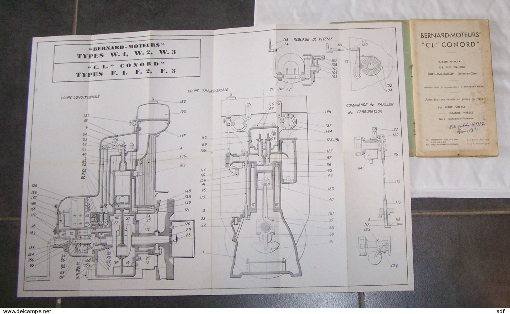 RECUEIL TECHNIQUE " BERNARD MOTEURS " TYPES W. 1, W. 2, W. 3, " C.L. " CONORD TYPES F. 1, F.2, F.3 - Bricolage / Technique