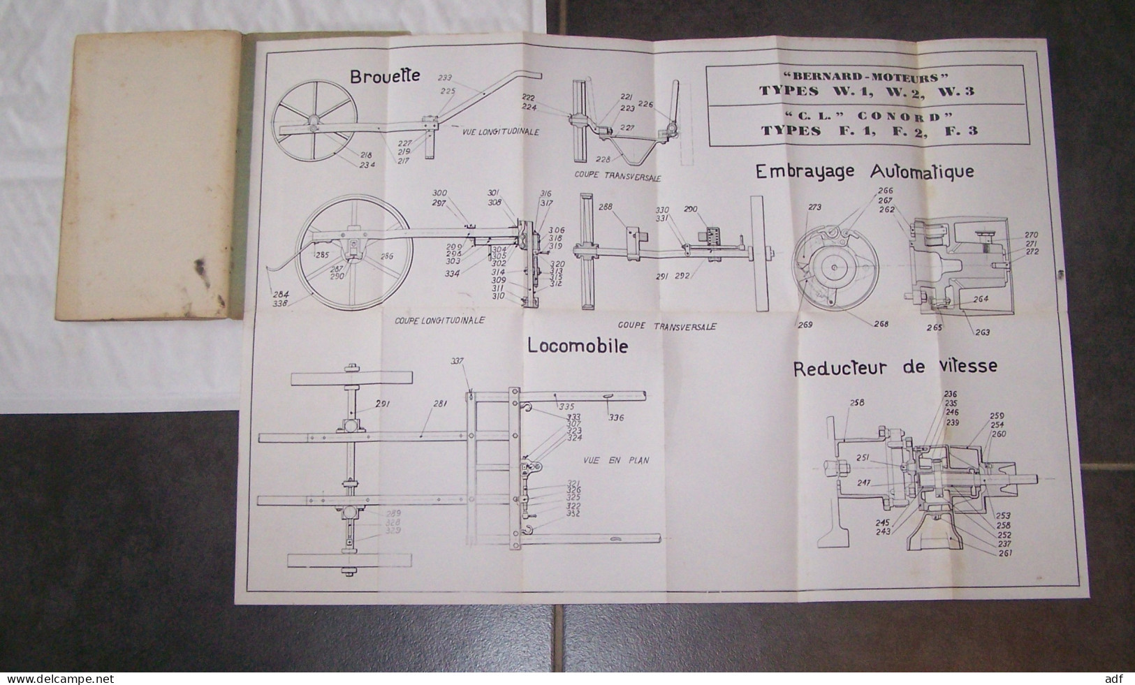 RECUEIL TECHNIQUE " BERNARD MOTEURS " TYPES W. 1, W. 2, W. 3, " C.L. " CONORD TYPES F. 1, F.2, F.3