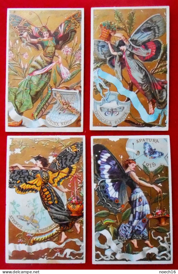 4 Chromos Art Nouveau.Femmes Papillon Chicorée "A La Belle Jardinière", C. Beriot, Lille - Tea & Coffee Manufacturers