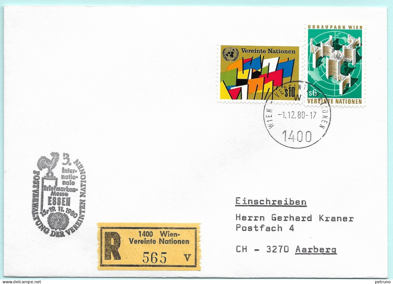 UNO-Wien R-Brief Int. Briefmarken Messe Essen D Erinnerungsstempel MI-No 09 - Lettres & Documents