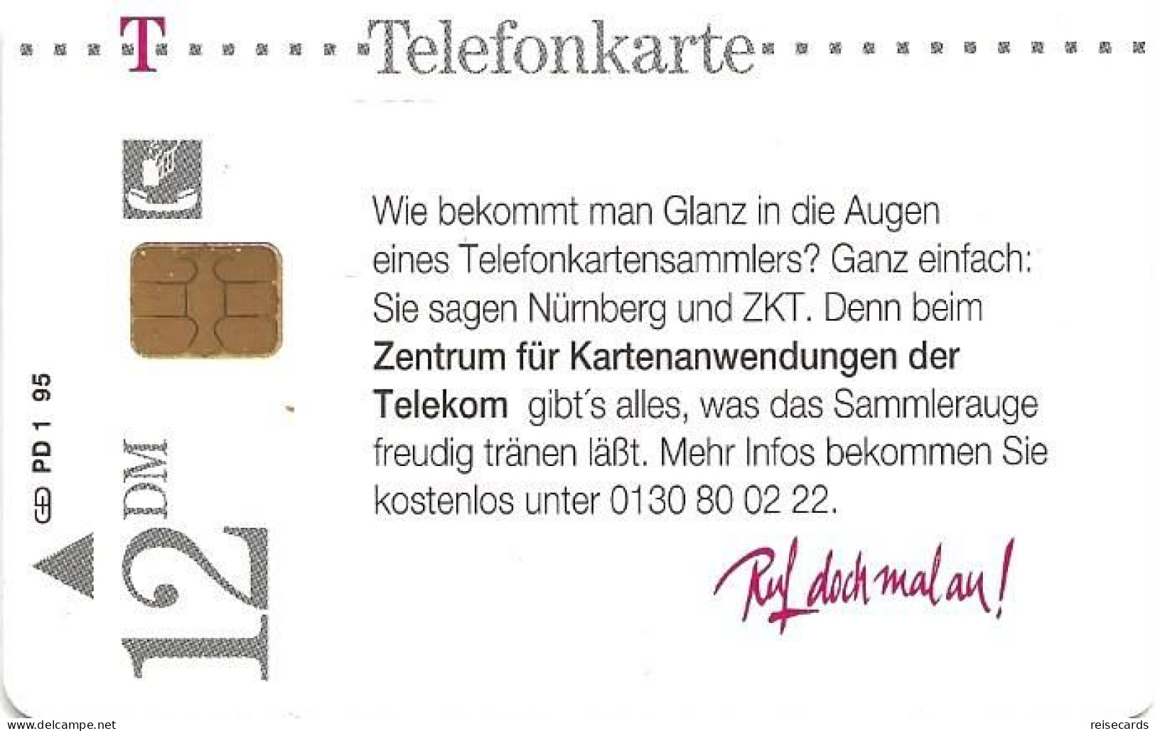 Germany: Telekom PD 1 95 ZKT Zentrum Für Kartenanwendungen Der Telekom (Chip Siemens) - P & PD-Series: Schalterkarten Der Dt. Telekom