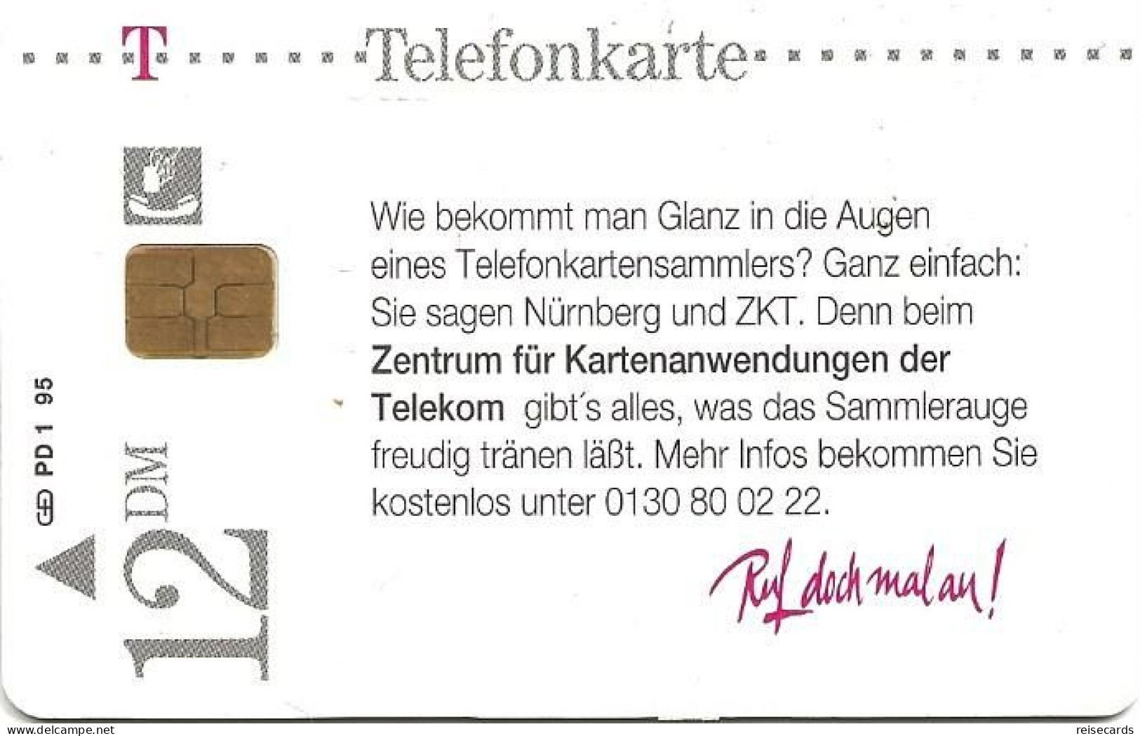 Germany: Telekom PD 1 95 ZKT Zentrum Für Kartenanwendungen Der Telekom - P & PD-Series: Schalterkarten Der Dt. Telekom