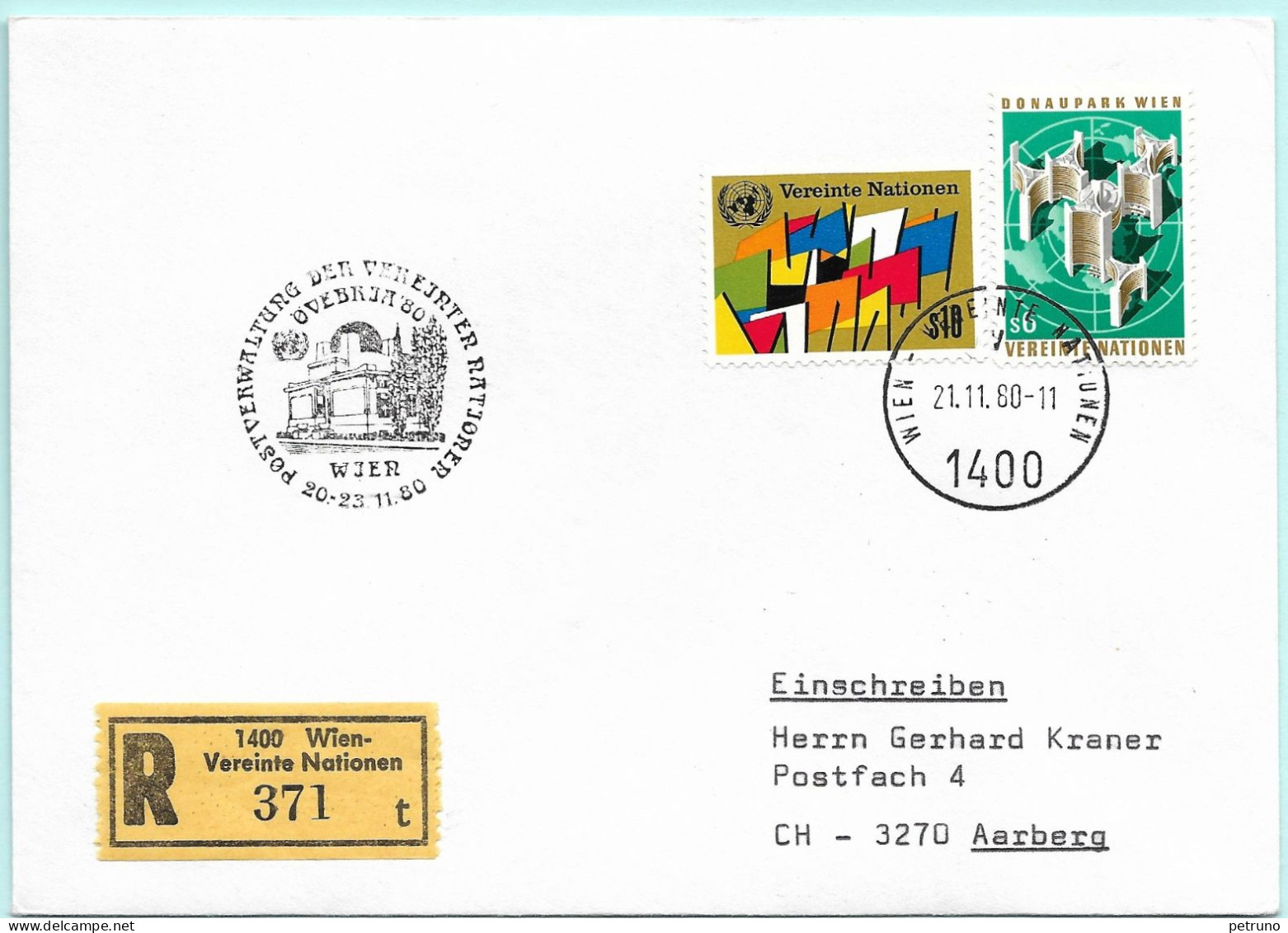 UNO-Wien R-Brief Oevebria 80 Wien A Erinnerungsstempel MI-No 10 - Briefe U. Dokumente