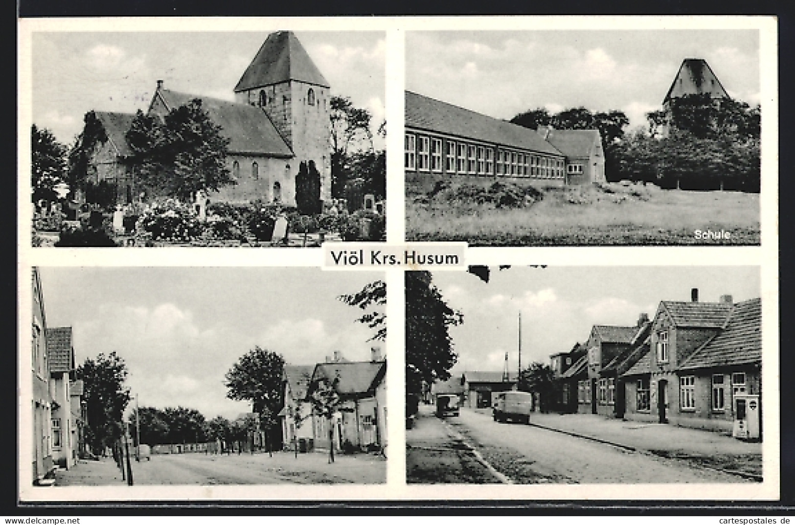AK Viöl /Kr. Husum, Ortspartie Mit Schule Und Kirche  - Husum