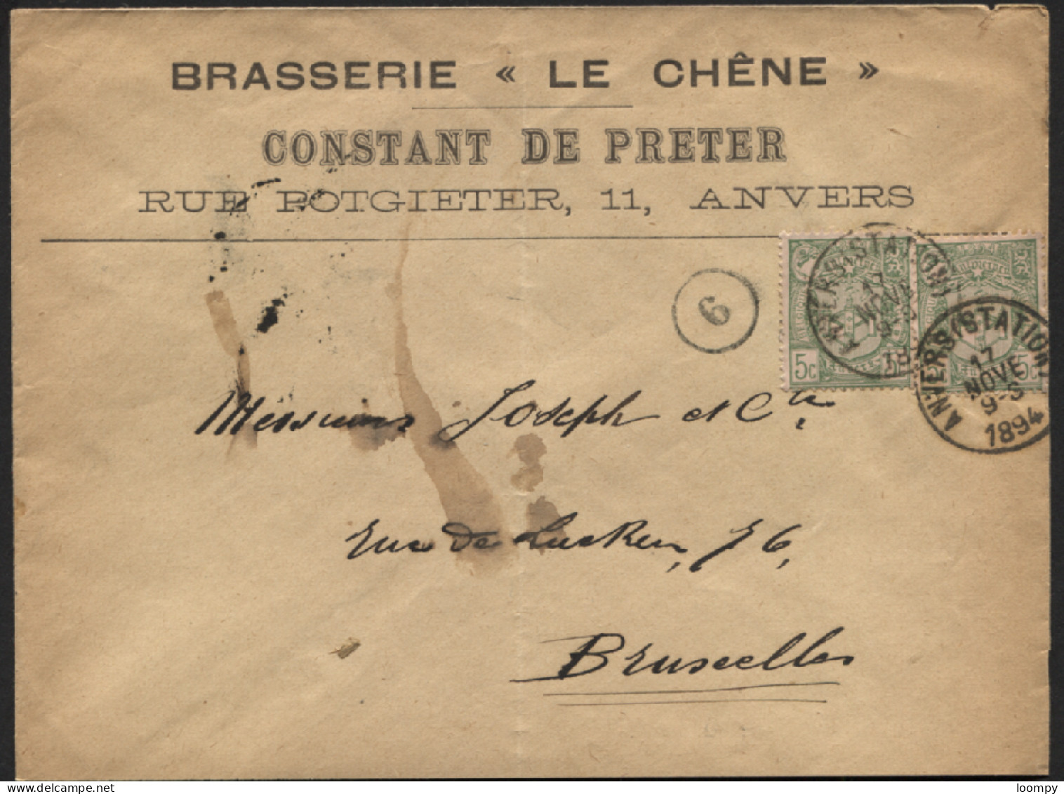 68 (2) Obl. ANVERS STATION S/Lettre Entête Brasserie Le Chêne Constant De Preter 1894 Brasseur Bière Brouwerij - Birre