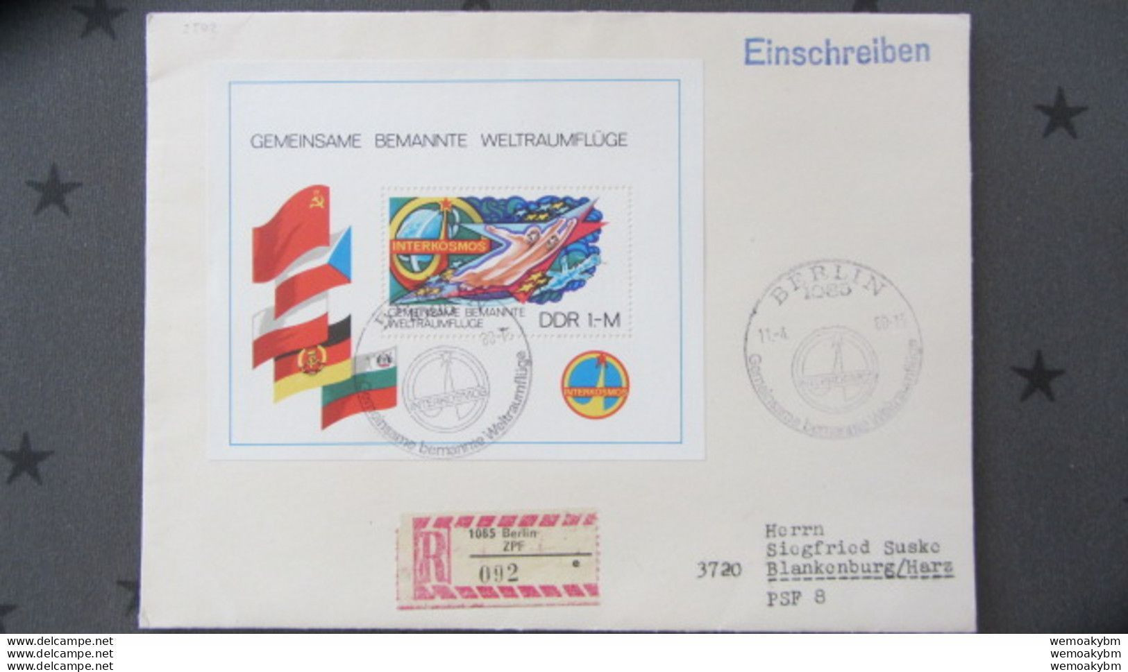 DDR: R-Großbrief Mit 1 M "Gemeinsame Bemannte Weltraumflüge" Ersttag-SoSt. 1085 BERLIN 11.4.80 Knr: Block 58 (2502) - 1971-1980