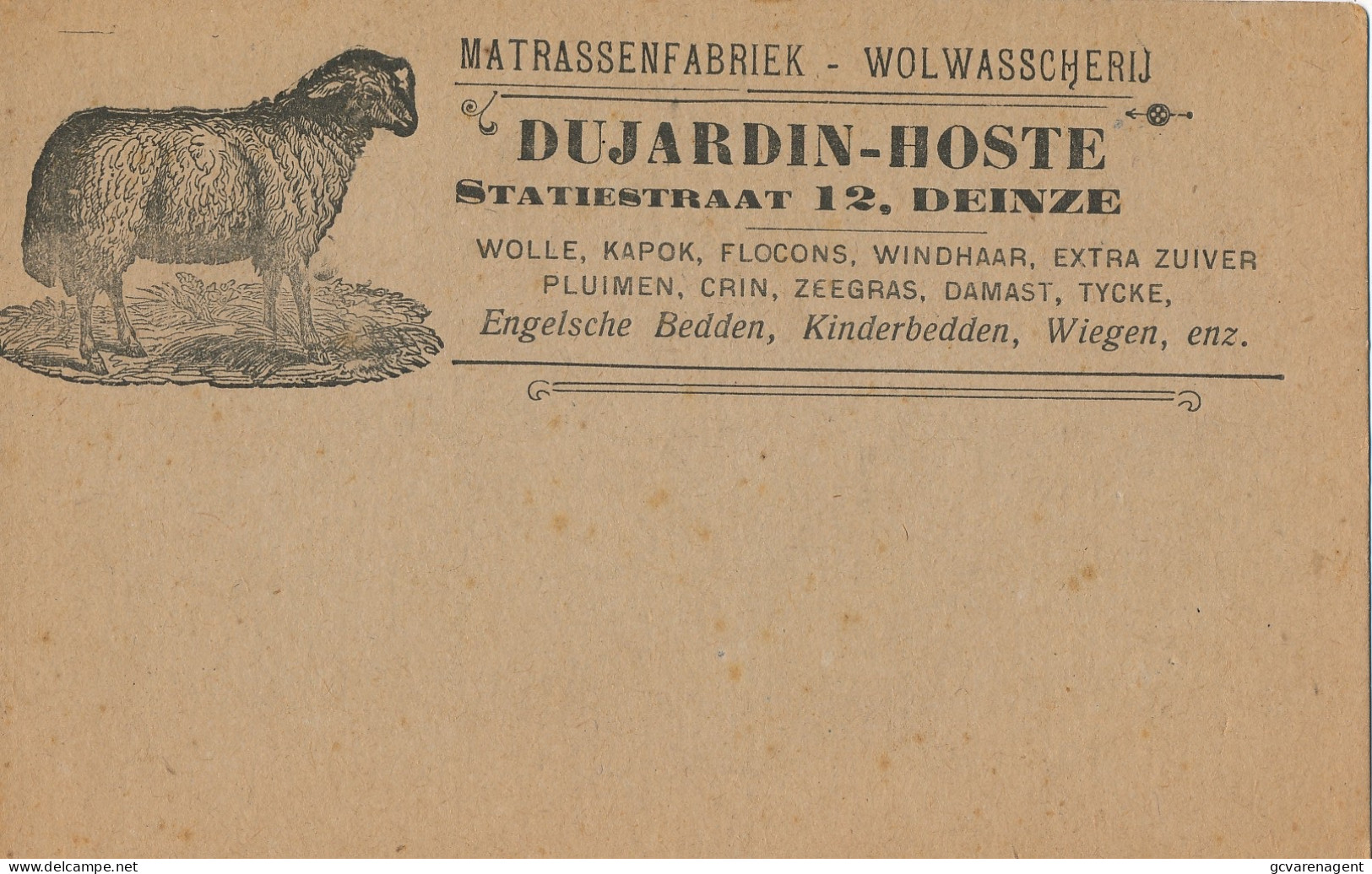 DEINZE - RECLAME - MATRASSENFABRIEK - WOLWASSCHEIJ - DUJARDIN - HOSTE , STATIESTR 12          ZIE AFBEELDINGEN - Deinze