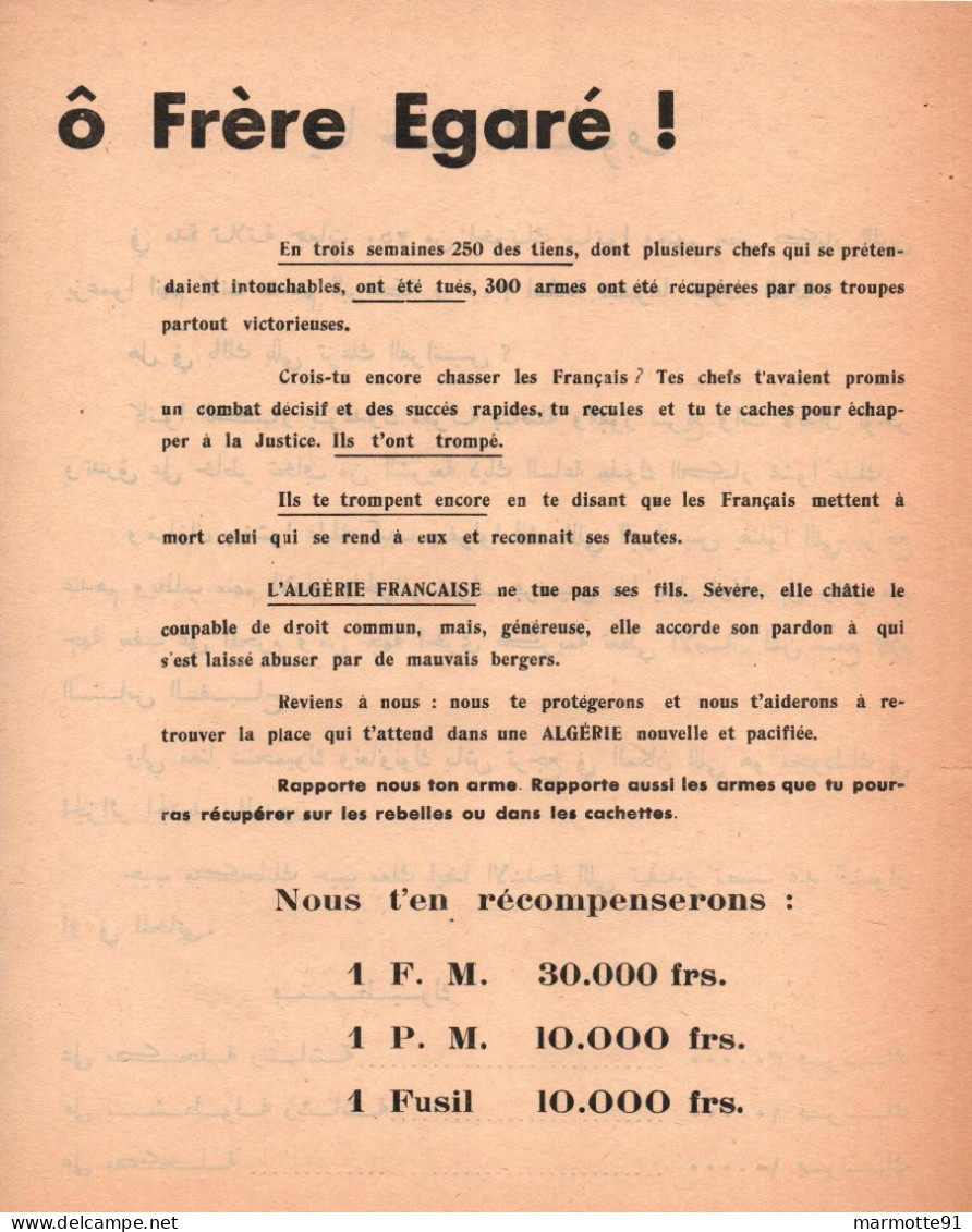 TRACT O FRERE EGARE GUERRE ALGERIE  PROPAGANDE - Documenti