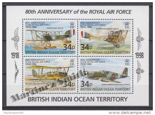 British Indian Ocean 1998 Yvert BF 11, 80th Anniversary Of The Royal Air Force - Miniature Sheet- MNH - Territorio Britannico Dell'Oceano Indiano