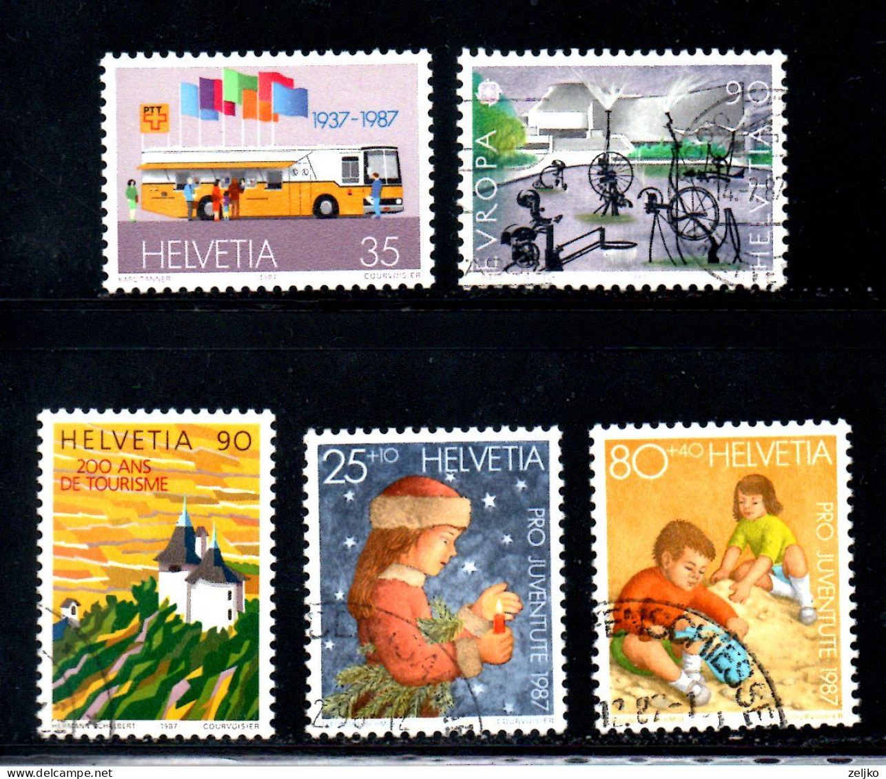 Switzerland, Used, 1987, Michel 1335, 1350, 1356, 1359, 1360, Lot - Storia Postale