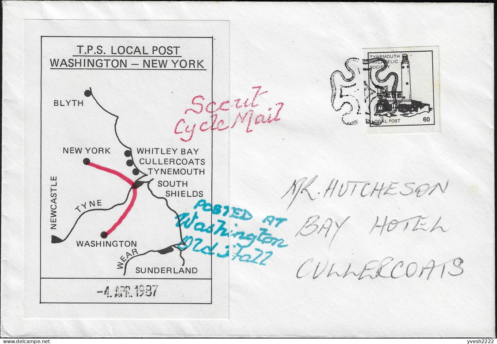 États-Unis USA 1987. Poste Locale T.P.S. Washington - New York. Timbre Tynemouth Philatelic Society, Phare - Lighthouses