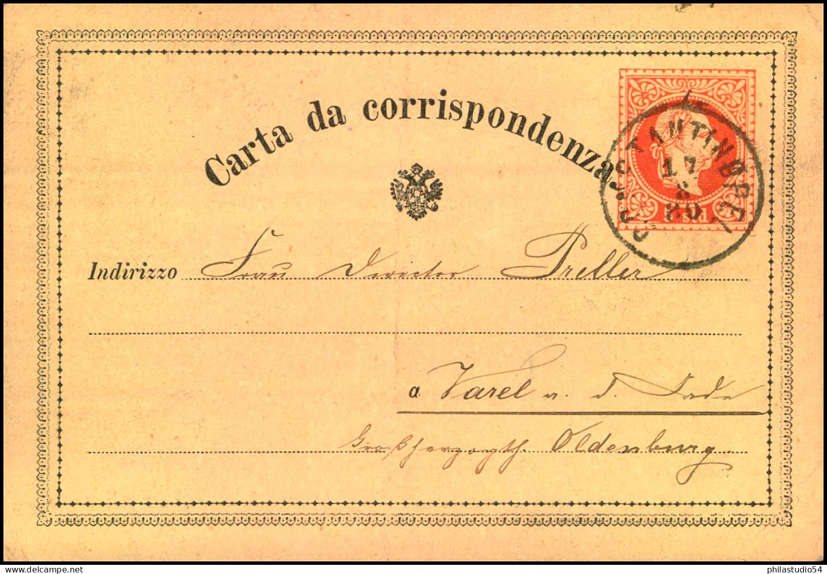 1873, 5 Soldi Ganzsachenkarte Ab Istanbul Nach Venedig - Eastern Austria