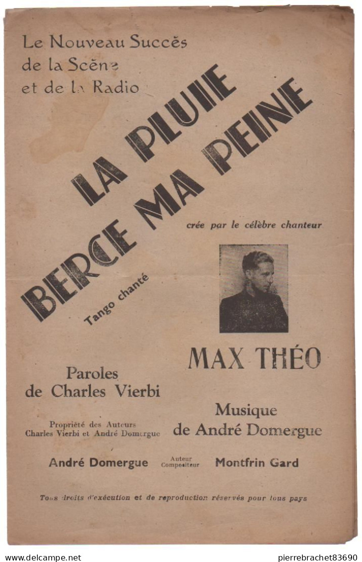 La Pluie Berce Ma Peine. Max Théo - Liederbücher