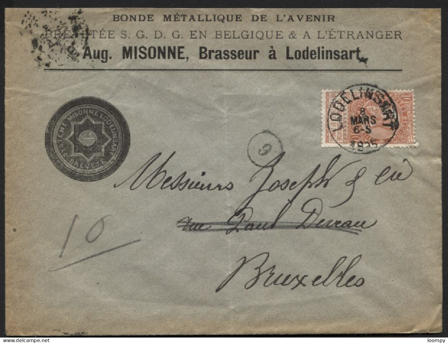 57 Obl. LODELINSART S/Lettre Entête Brasserie Auguste Missonne 1895 Brasseur Bière Brouwerij. Voir Autres Lettres - Bières