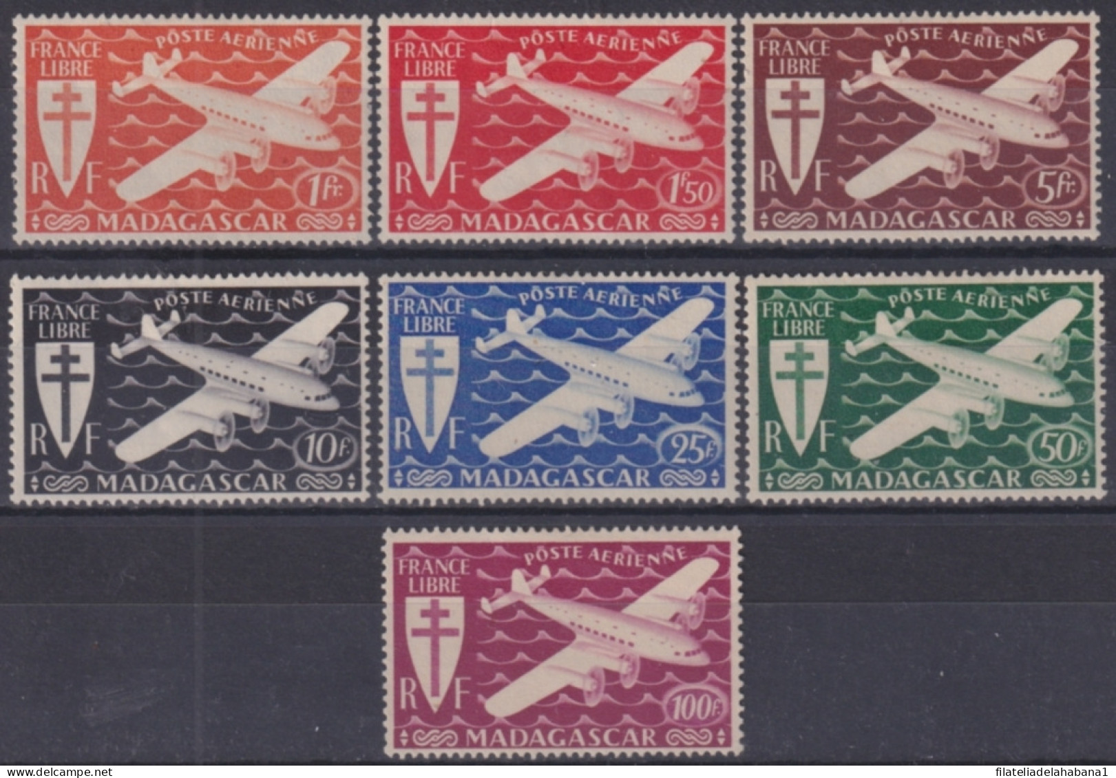 F-EX49285 MADAGASCAR FRANCE COLONIES 1943 AIRMAIL AVION AIRPLANE.  - Ungebraucht