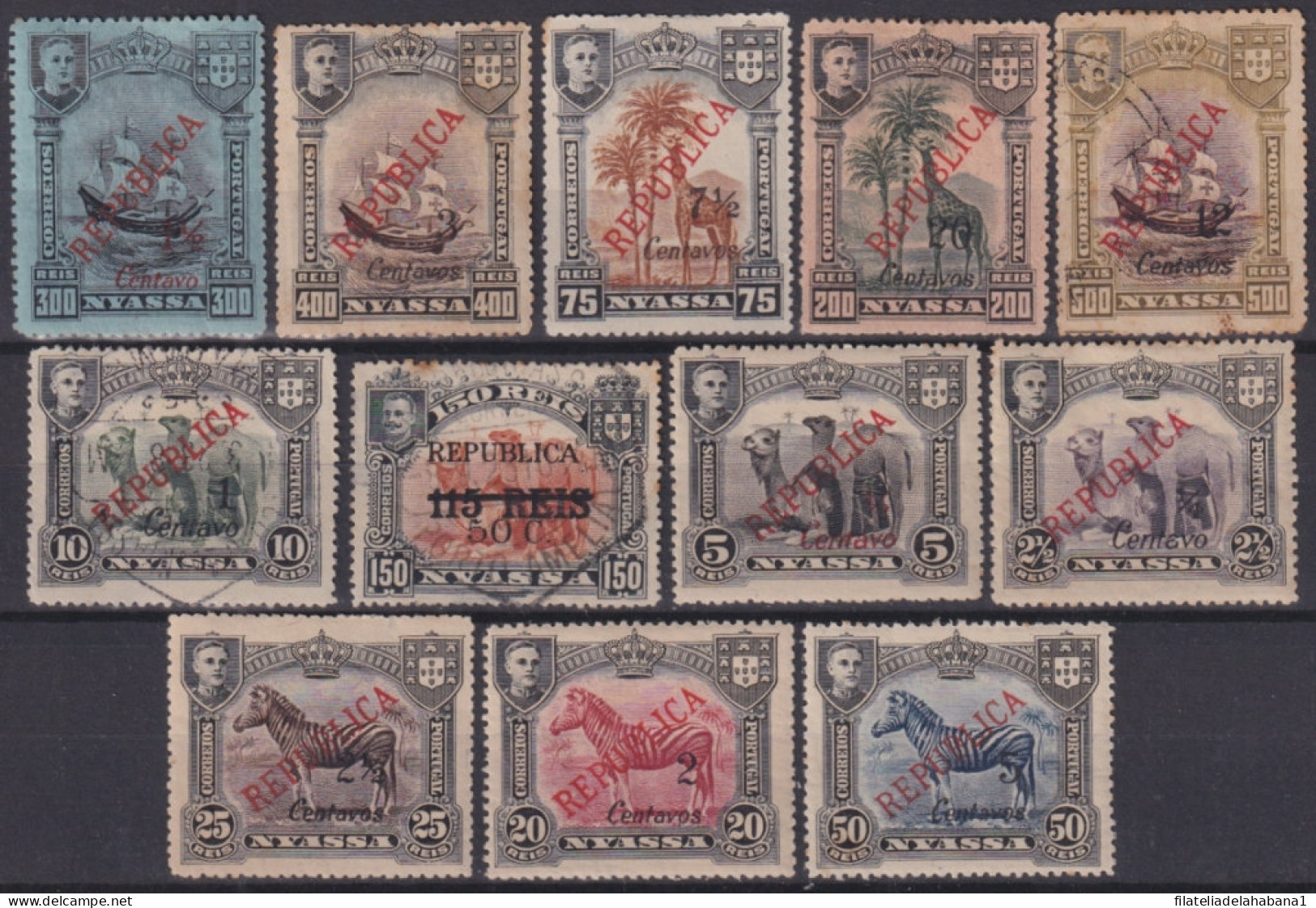 F-EX49409 NYASSA PORTUGAL OVERPRINT REPUBLICA SHIP DISCOVERY CAMEL GIRAFE.  - Nyasaland