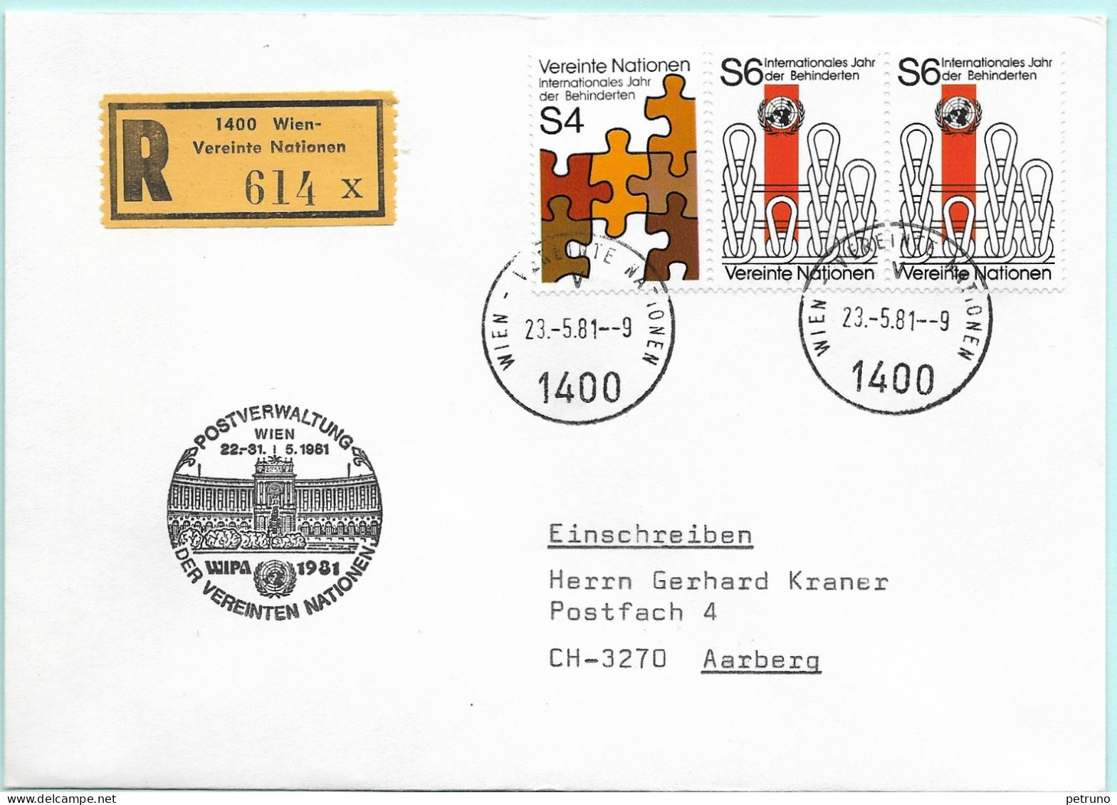UNO-Wien R-Brief Wipa 81 Wien A Erinnerungsstempel MI-No 13 - Covers & Documents