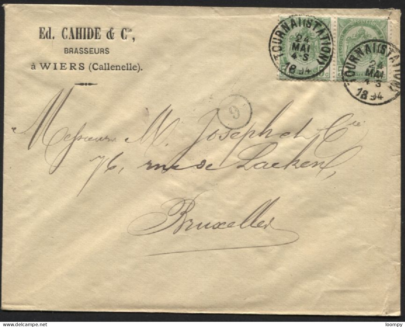 56(2) TOURNAI S/Lettre Entête Brasserie Ed Cahide à Wiers Callenelle 1894 Brasseur Bière Brouwerij.Voir Autres Lettres - Bières