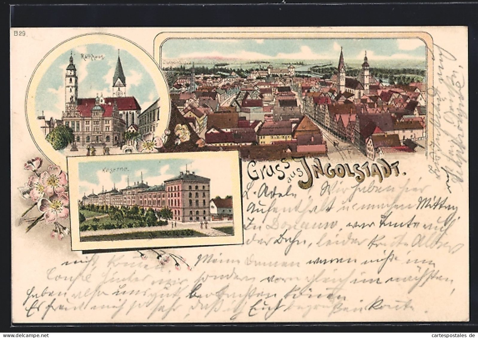 Lithographie Ingolstadt, Totalansicht Aus Der Vogelschau, Rathaus, Kaserne  - Ingolstadt