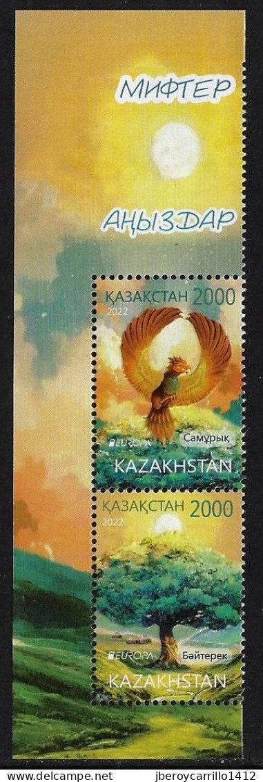 KAZAKHSTAN /KAZAJISTÁN /KASACHSTAN /KAZAKISTAN -EUROPE 2022.- "LEYENDAS Y MITOS".-SERIE De 2 V. -PAR VERTICAL + VIÑETA 1 - 2022