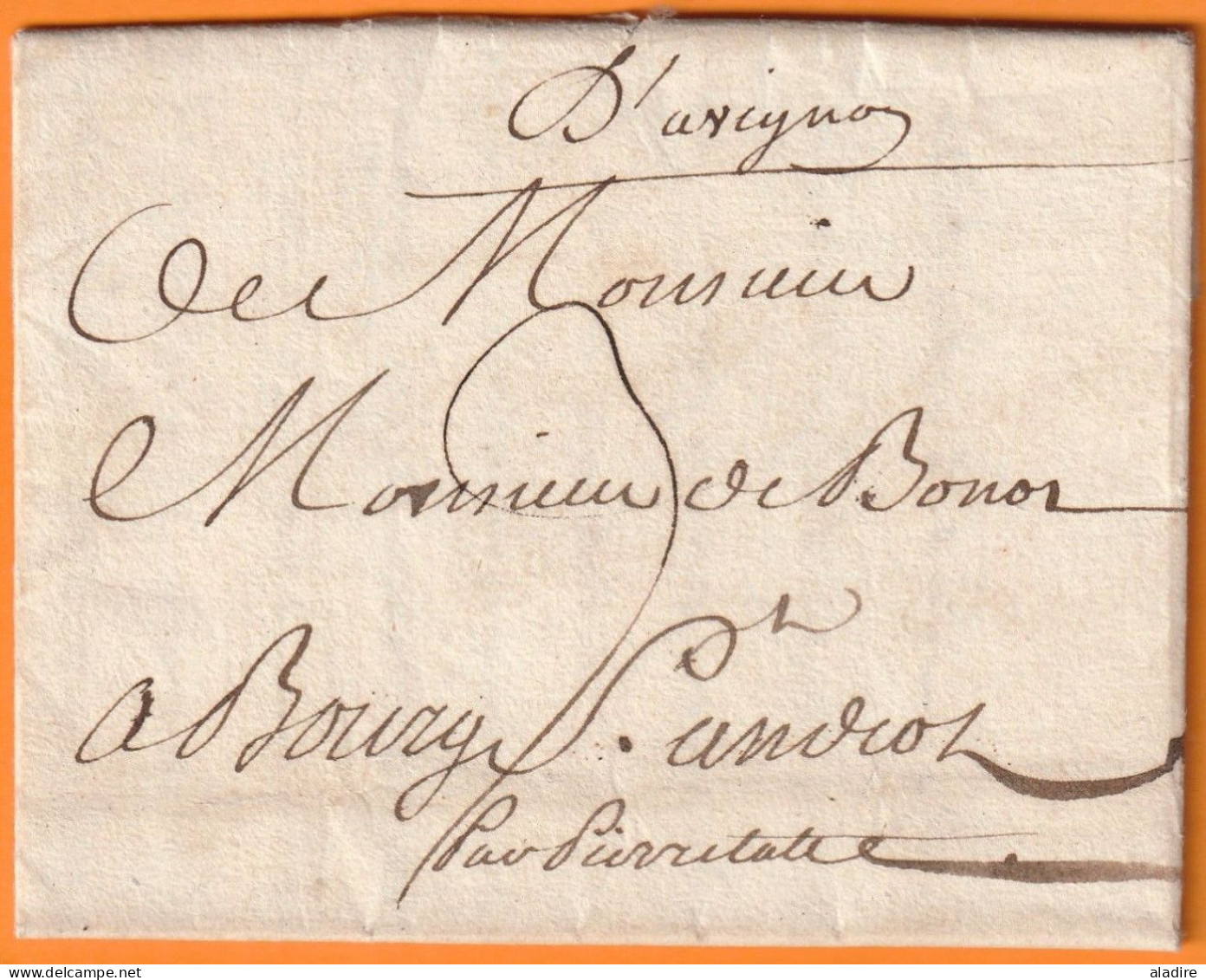 1750 - Marque Postale Manuscrite D'AVIGNON Sur Lettre Pliée Avec Corresp Vers BOURG SAINT ST ANDEOL, Ardèche - 1701-1800: Vorläufer XVIII