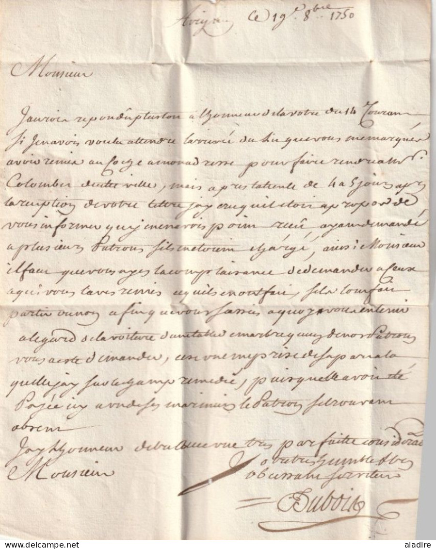 1750 - Marque Postale Manuscrite D'AVIGNON Sur Lettre Pliée Avec Corresp Vers BOURG SAINT ST ANDEOL, Ardèche - 1701-1800: Précurseurs XVIII