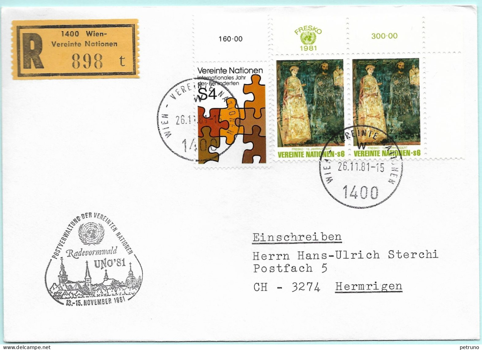 UNO-Wien R-Brief UNO 81 Radevormwald D Erinnerungsstempel MI-No 16 - Briefe U. Dokumente