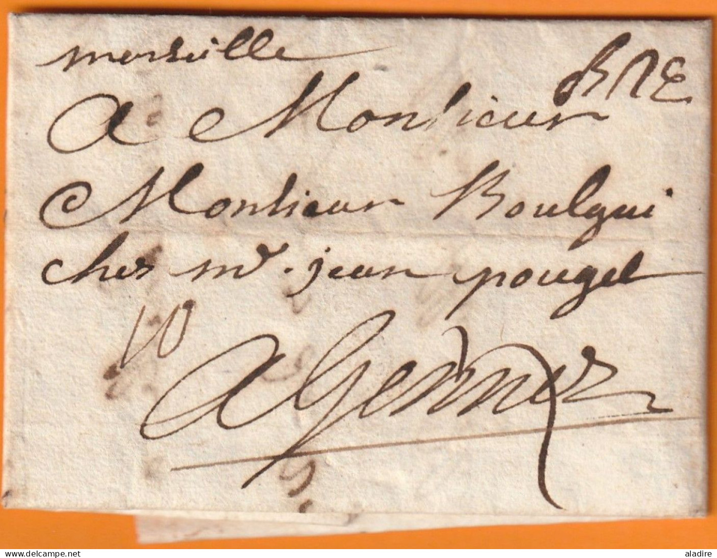 1727 - Marque Postale Manuscrite MARSEILLE Sur Lettre Pliée Avec Corresp Vers GENNES GENES GENOVA - 1701-1800: Vorläufer XVIII