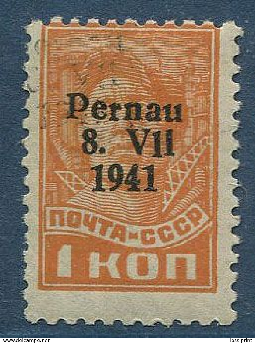 Germany:Estonia:Unused Overprinted Soviet Stamp Pernau 8. V11 1941, Misprint - Estonia