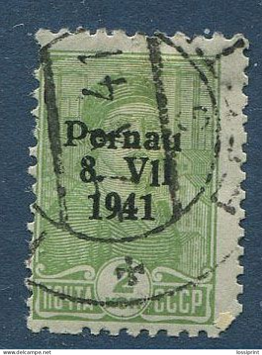 Germany:Estonia:Used Overprinted 2 Kop Soviet Stamp Pernau 8. V11 1941 - Estonia