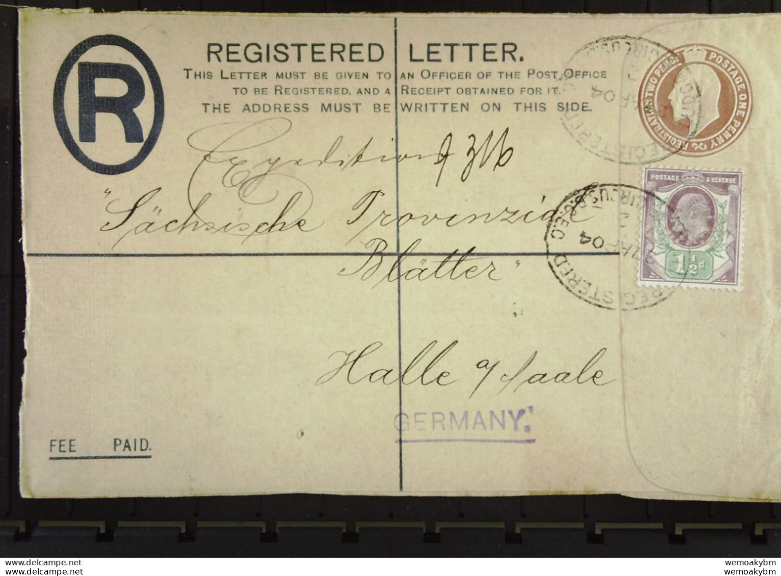 England: London Registered Letter Cover To Germany Vom 27.4.1904 Nach Halle (Saale) Mit 1 1/2 D  Knr: 105 A - Variedades, Errores & Curiosidades