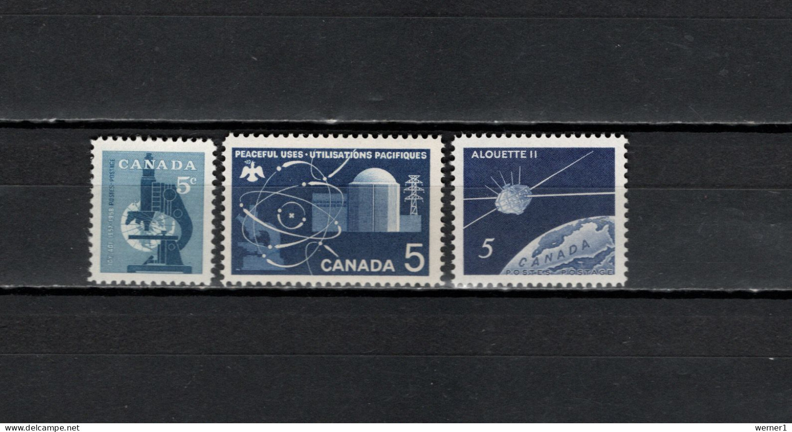 Canada 1958/1966 Space, Int. Geophysical Year, Alouett II Satellite, Nuclear Power 3 Stamps MNH - América Del Norte