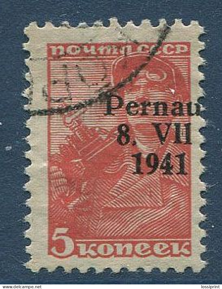 Germany:Estonia:Used Overprinted 5 Kop Soviet Stamp Pernau 8. V11 1941, Overprint Is Almost Out Of Stamp - Estonia