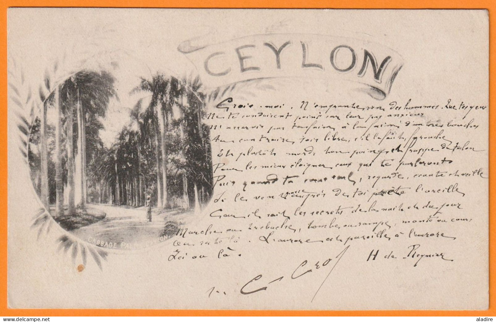 Poème De HENRI DE REGNIER Sur Carte Postale De THAINGUYEN, Tonkin Pour M. CROS, St Georges De Luzençon, Aveyron (1902) - Manoscritti