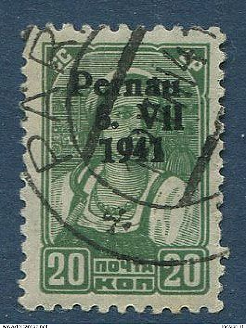 Germany:Estonia:Used Overprinted 20 Kop Soviet Stamp Pernau 8. V11 1941 - Estonia