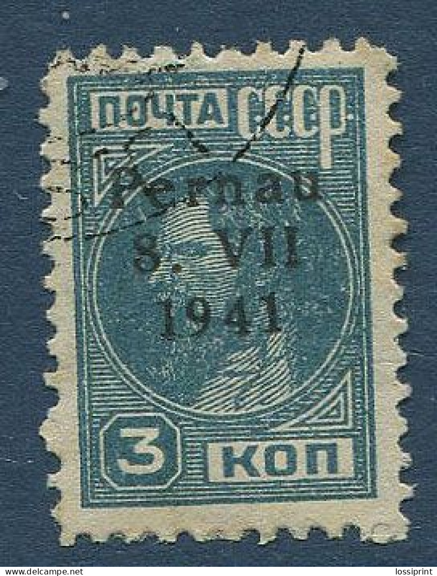 Germany:Estonia:Used Overprinted 3 Kop Soviet Stamp Pernau 8. VII 1941 - Estonie