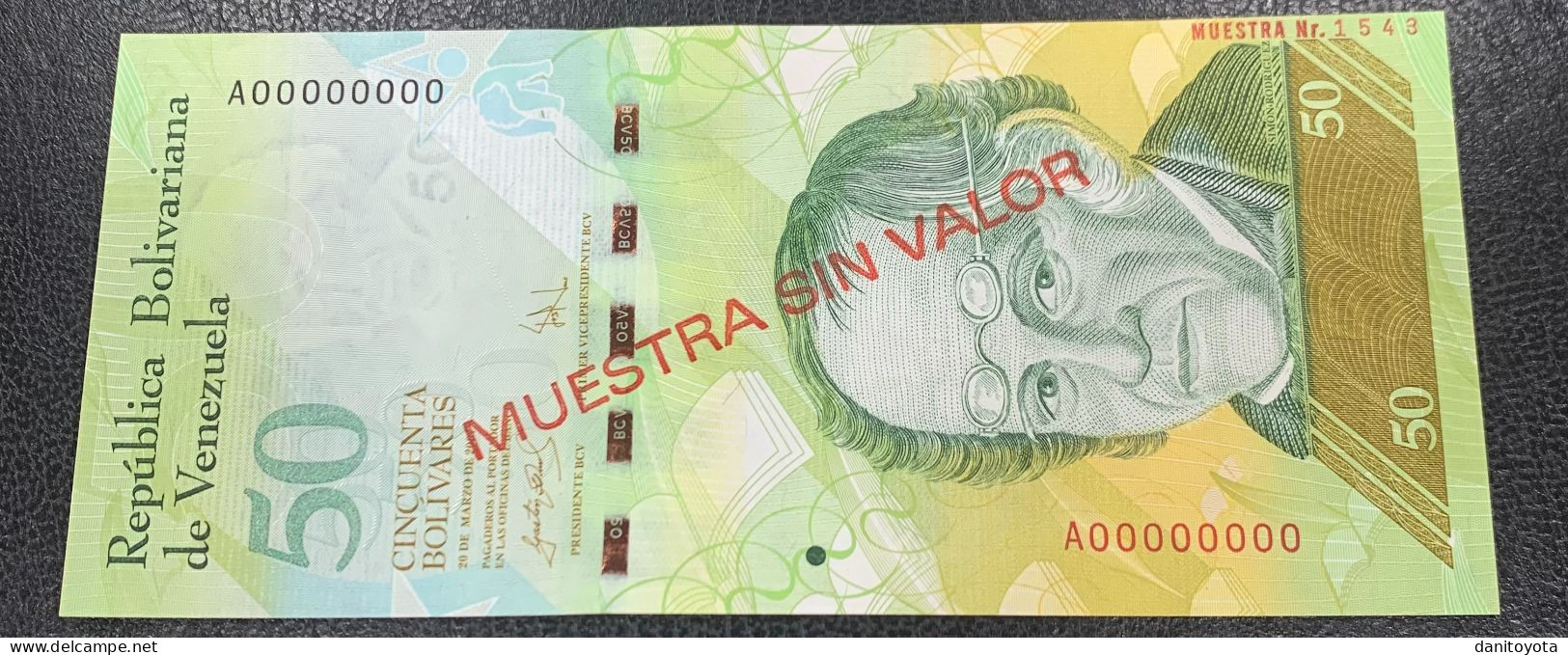 VENEZUELA. 50 BOLIVARES 20 MARZO 2007. SOBRECARGA "MUESTRA SIN VALOR" - Venezuela