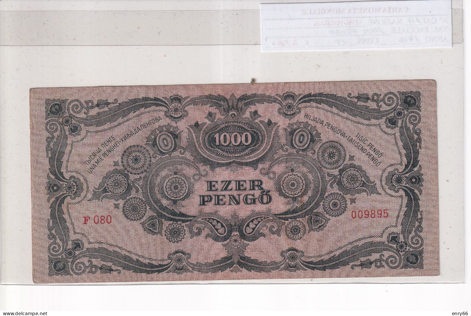 UNGHERIA  1000 PENGO 1945  P. 118 - Hongarije