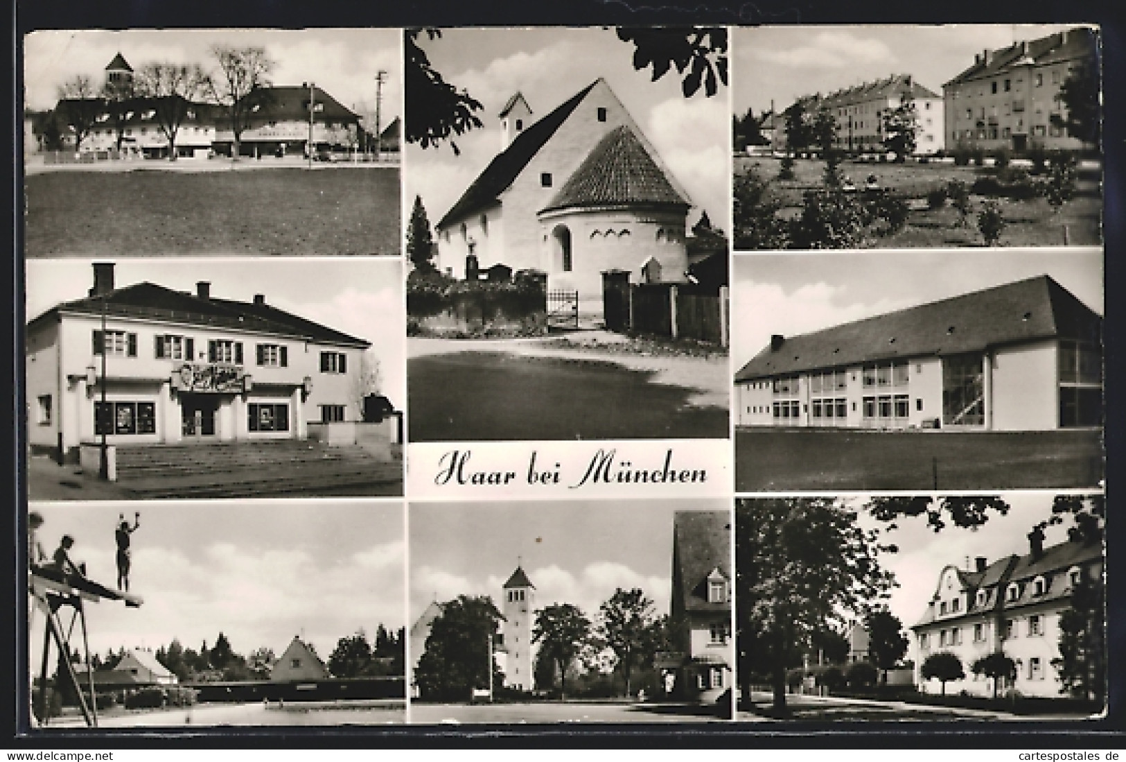 AK Haar Bei München, Kirche, Schwimmbad, Hallenbad, Appartement-Häuser  - Haar