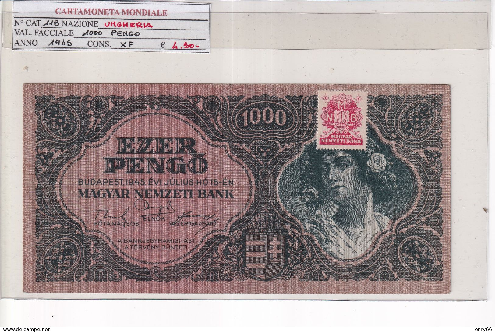 UNGHERIA  1000 PENGO 1945  P. 118 - Hungría